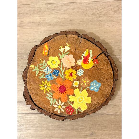 Wooden Handpainted Wall Art Plaque Floral - Picture 1 of 3